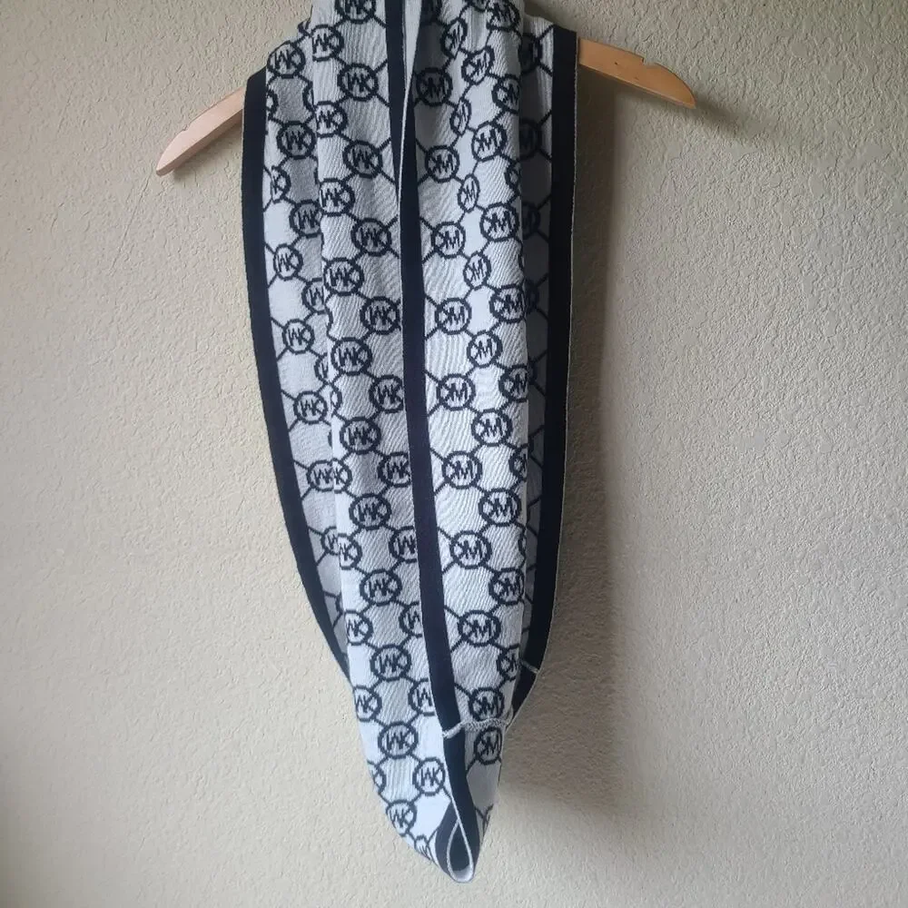 Michael Kors Black and White Scarf MK print One Size - Picture 2 of 5